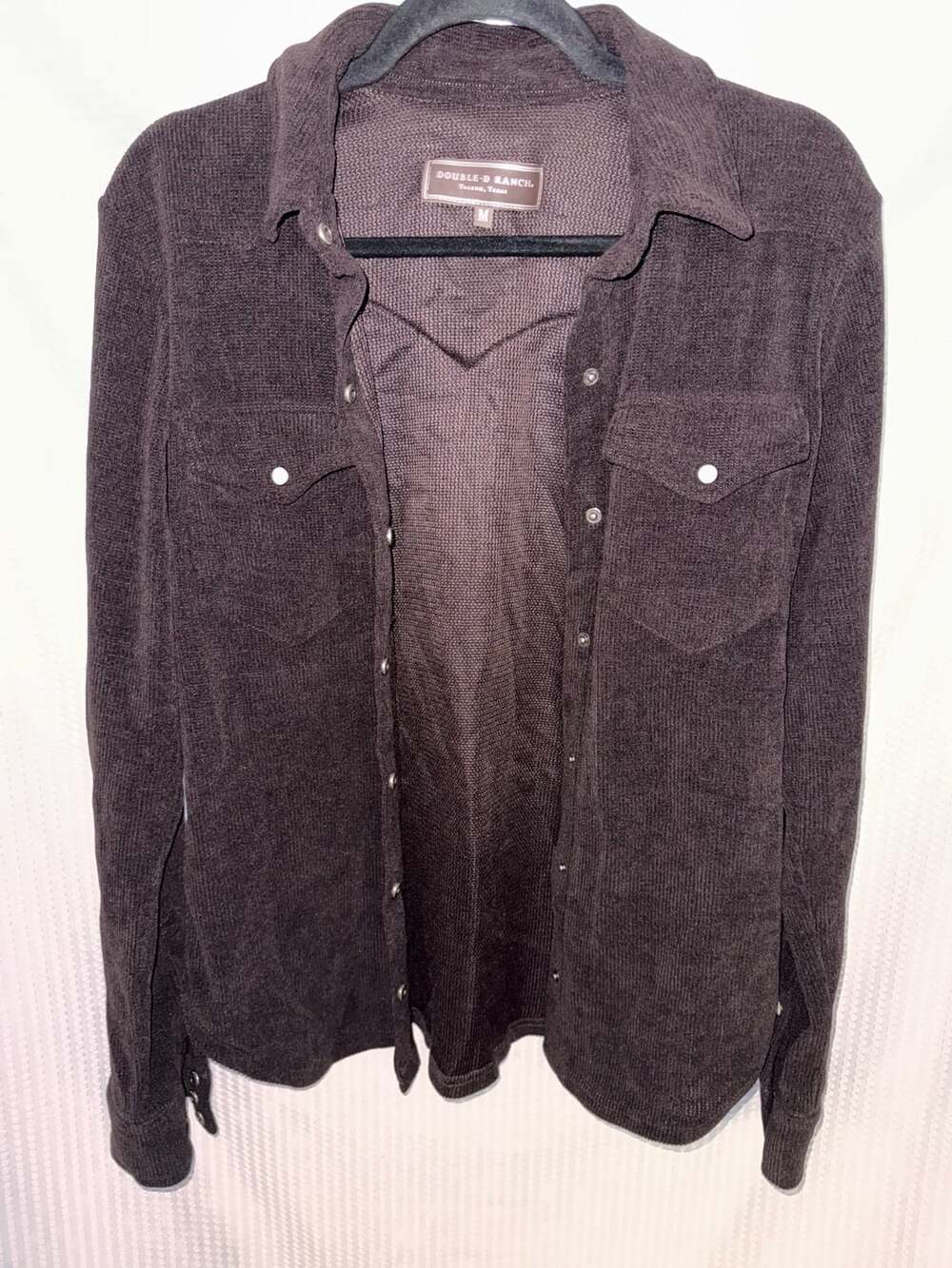 Double D Ranch Corduroy Western Snap Button Shirt Jacket Brown Medium